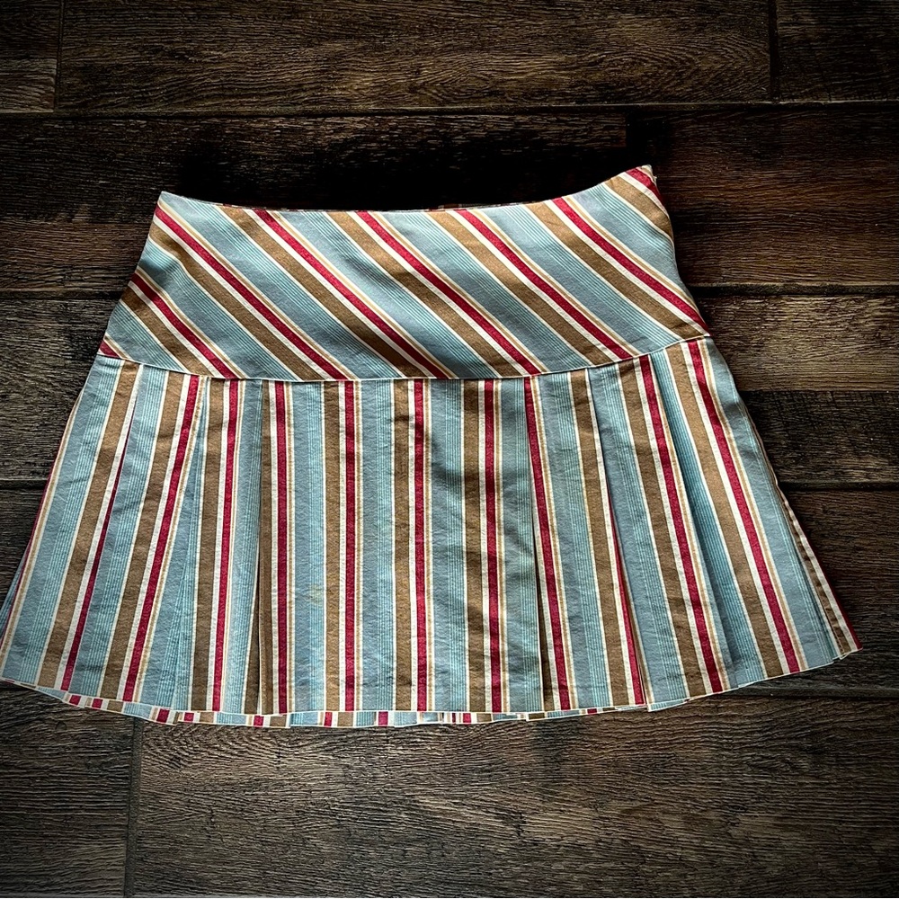 Aqua wide waistband pleated striped Skirt L